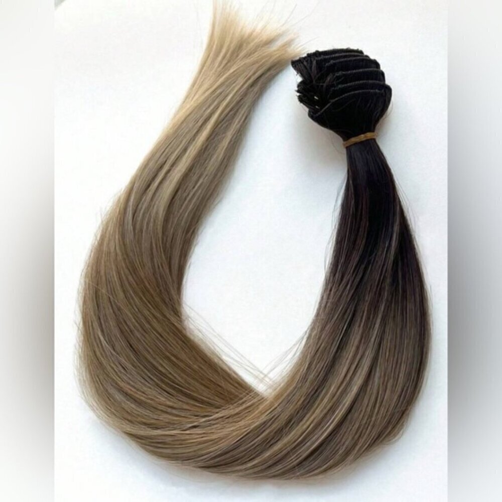 24 Inch Balayage Style Clip in Hair Extensions Brown to Light Blonde